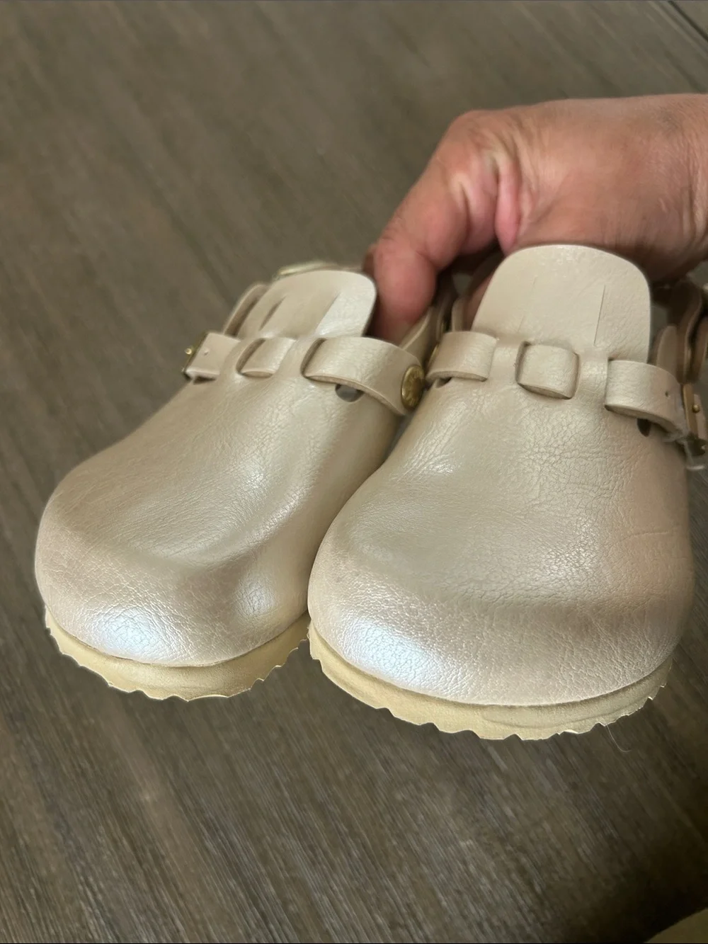 Birkenstock Kids Metallic Cream Slip-On Clogs, Size C12, New.